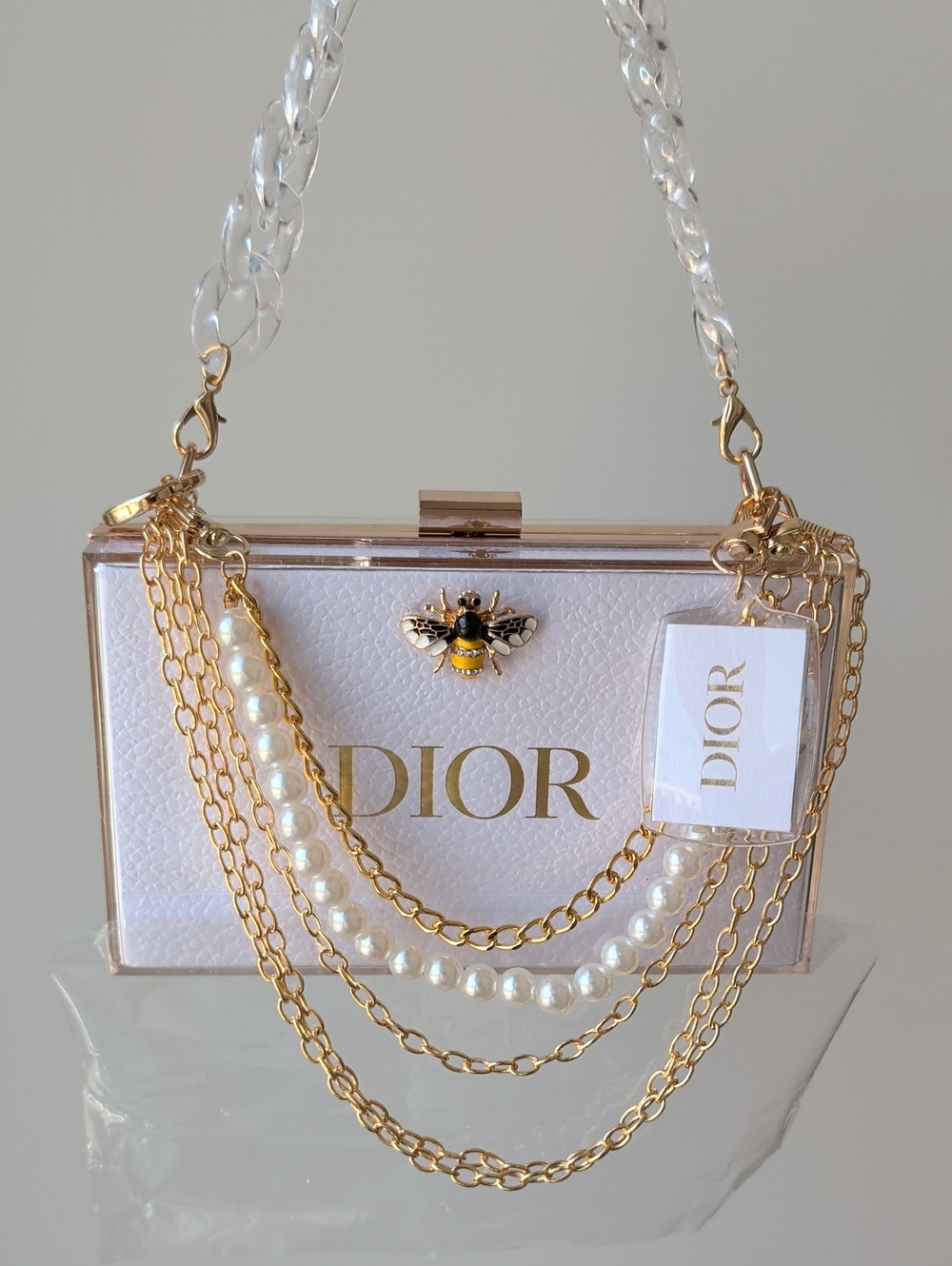 Upcycled White Pearl & Gold Chain Box Clutch